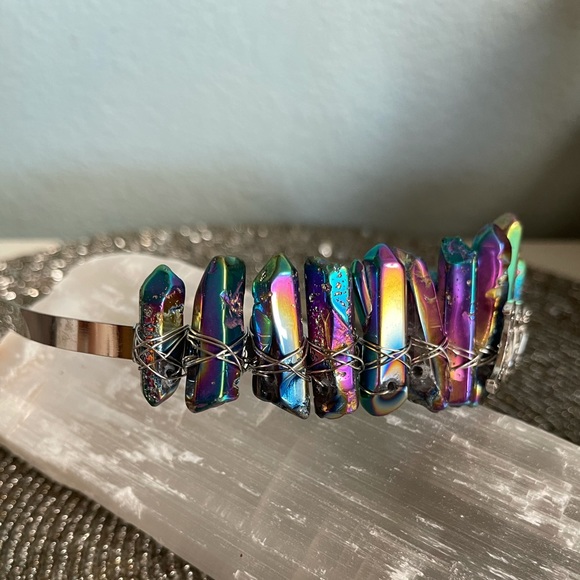 Titanium Aura Quartz Crown Moon Phase Pendant